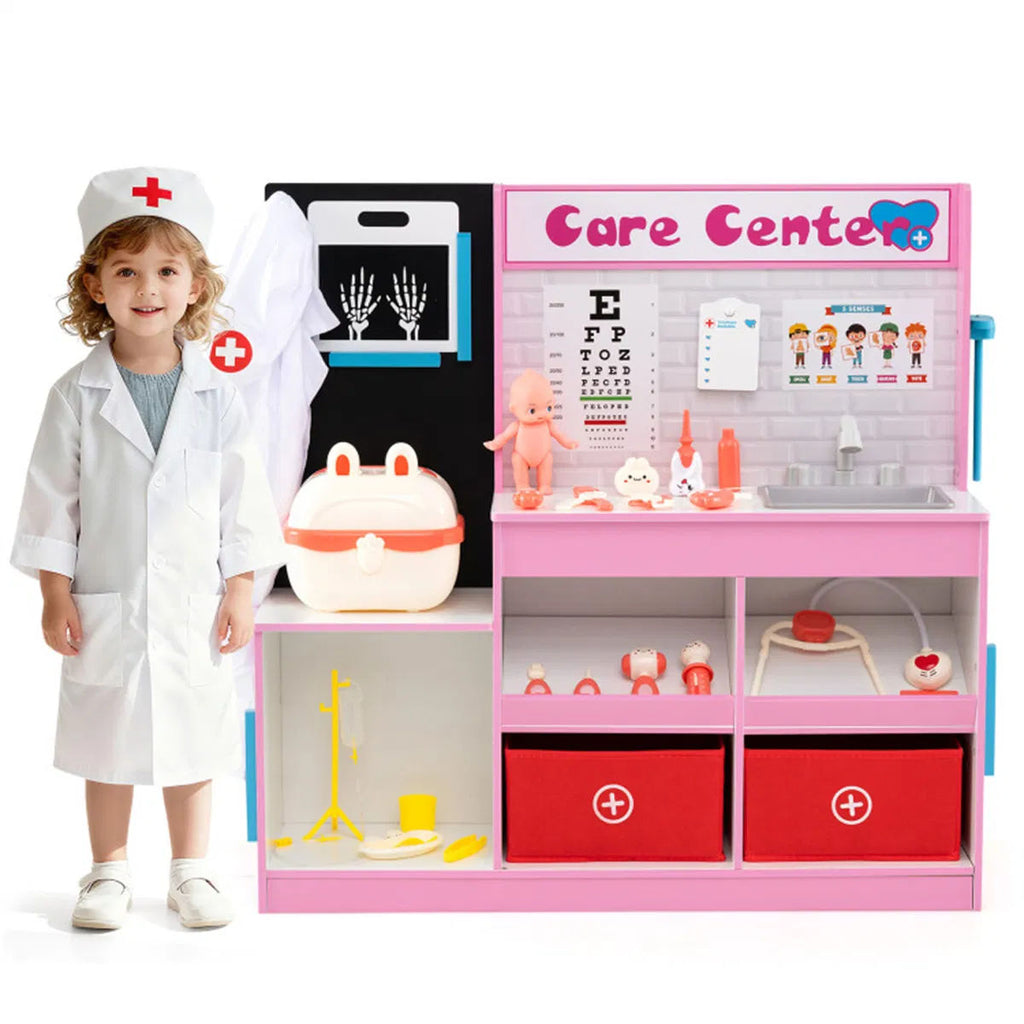 Pink Wooden Doctor Office Playset for Toddlers