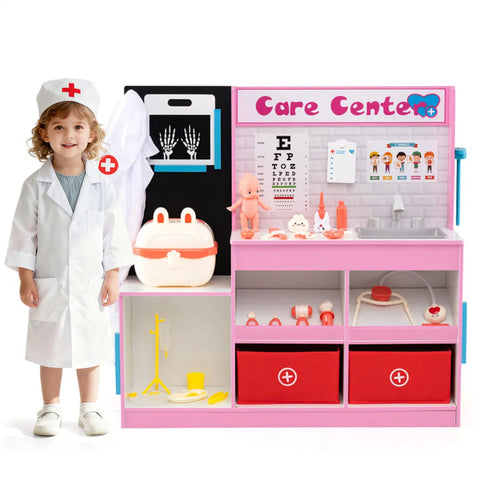 Pink Wooden Doctor Office Playset for Toddlers