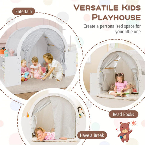 Indoor Kids Wooden Playhouse with Storage Cubbies