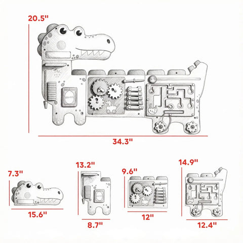 Wall-Mounted Dinosaur Sensory Busy Board for Toddlers