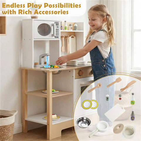 Kids Wooden Play Kitchen Set with 13 Accessories