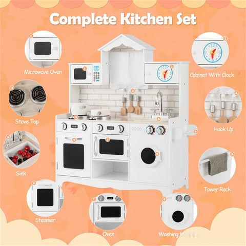 Kids Wooden Play Kitchen with Washing Machine