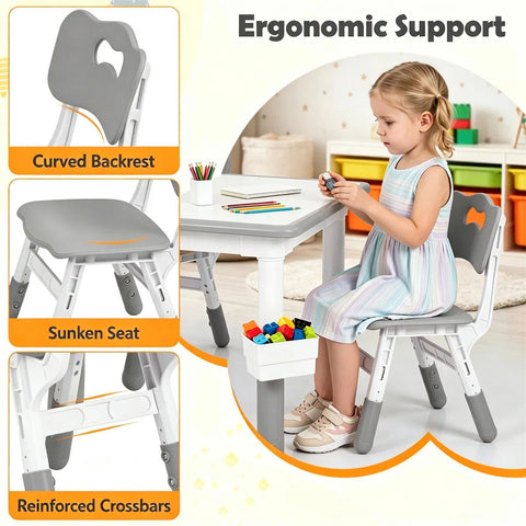 Height Adjustable Kids Desk and 4 Chairs Set with Storage