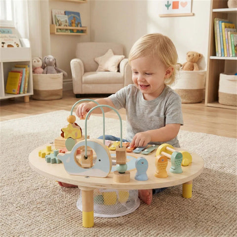 7-in-1 Wooden Baby Activity Table with Music & Shape Sorting
