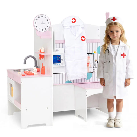27-Piece Kids Wooden Doctor Medical Station Playset