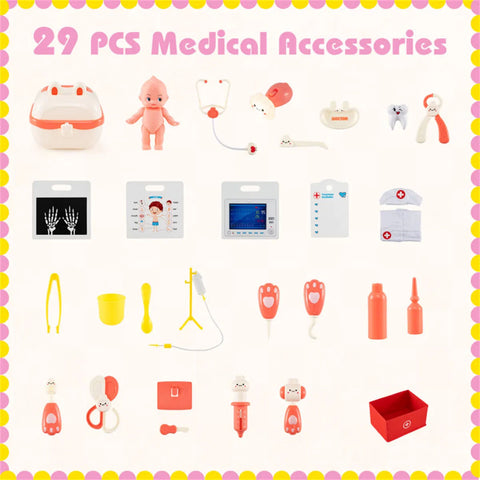 Pink Wooden Doctor Office Playset for Toddlers