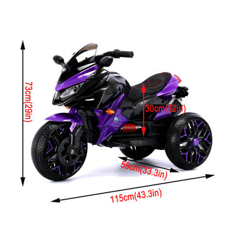 12V 3-Wheel Battery Powered Kids Ride-On Motorcycle with PU Seat