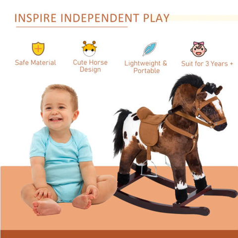Plush Wooden Rocking Horse with Galloping Sounds