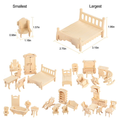 34-Piece 3D Wooden Dollhouse Furniture Miniature Puzzle Set